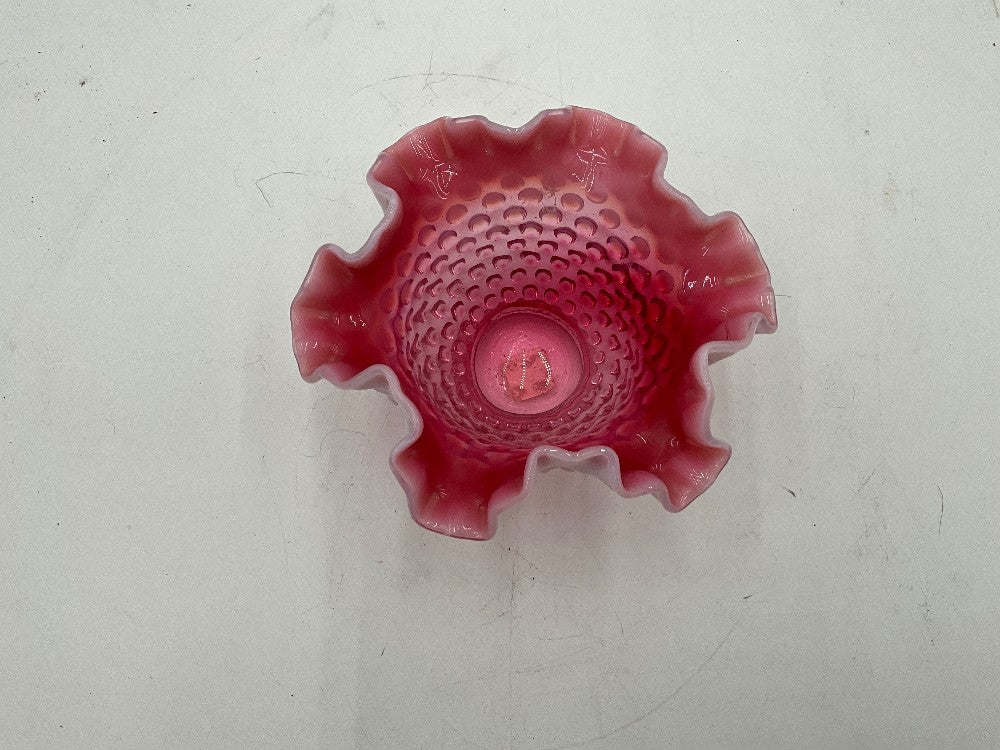 Fenton Cranberry Hobnail Ruffled Bowl
