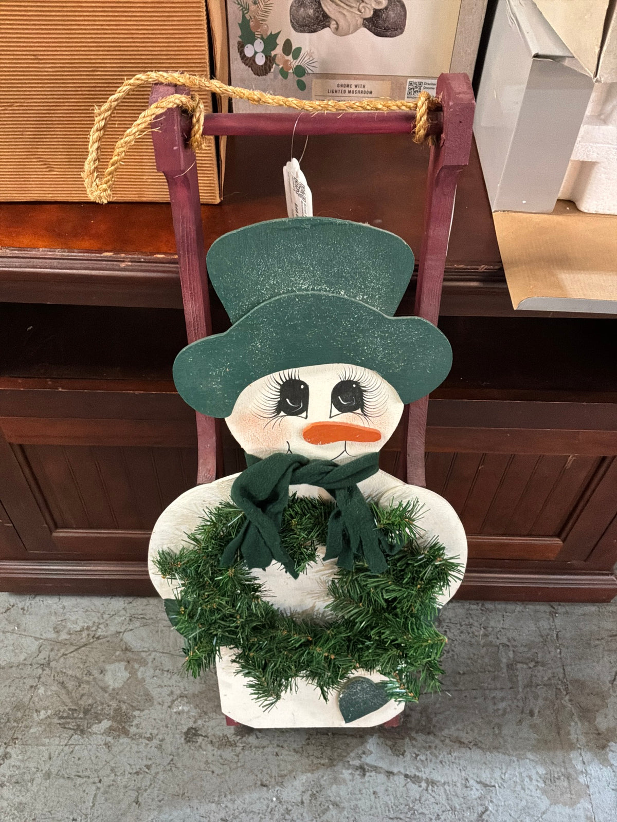 Small Wood Snowman Sled