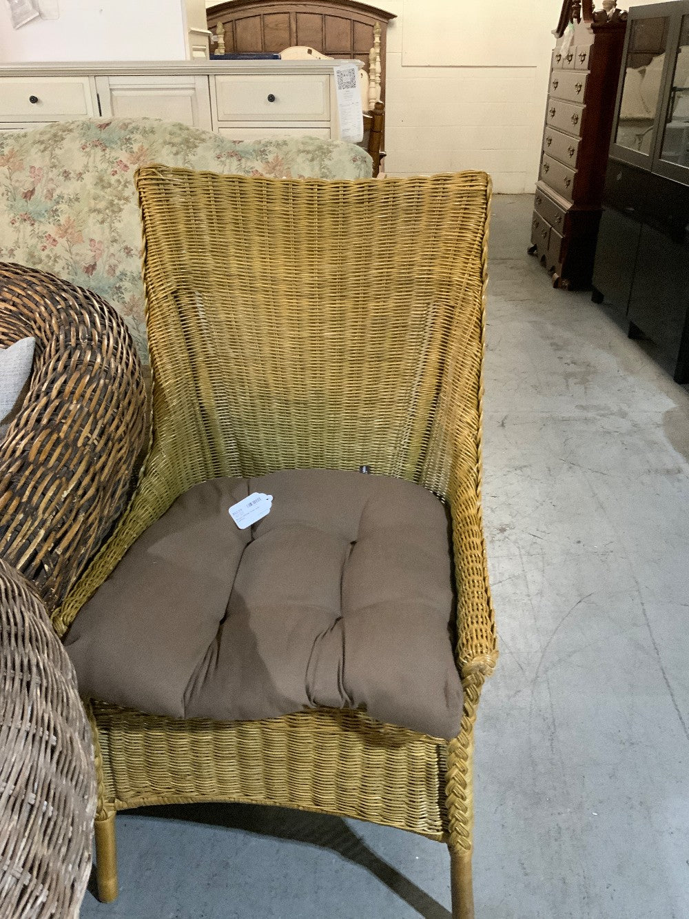 Brown Wicker Chair with Cushion