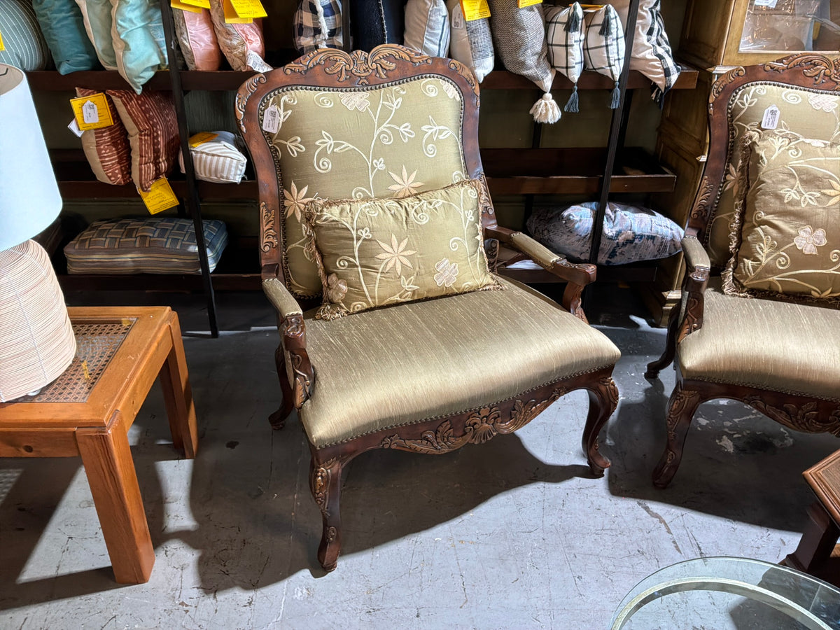 Dark Wood/Gold Fabric Accent Chair