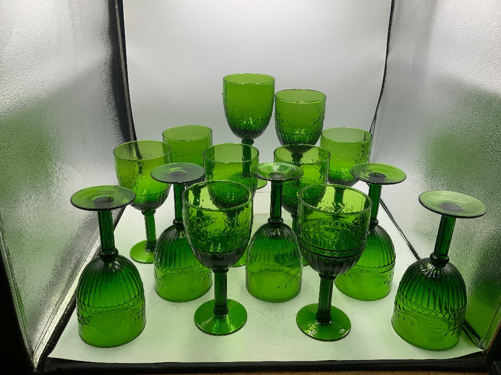 Set of 14 Pier 1 Green Glasses