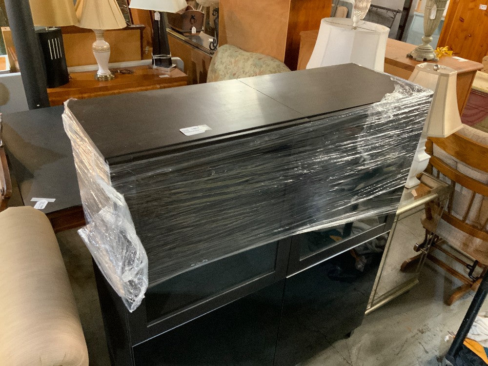 Black Cabinet w/ Frosted Glass Paneled Doors & Remote Control Lighting