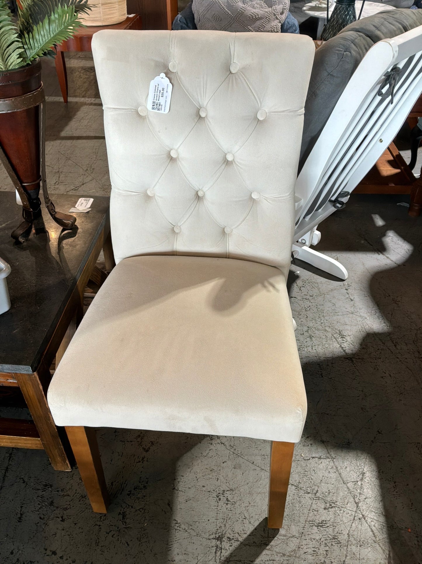 Creme Colored Accent Chair w/ Wood Legs