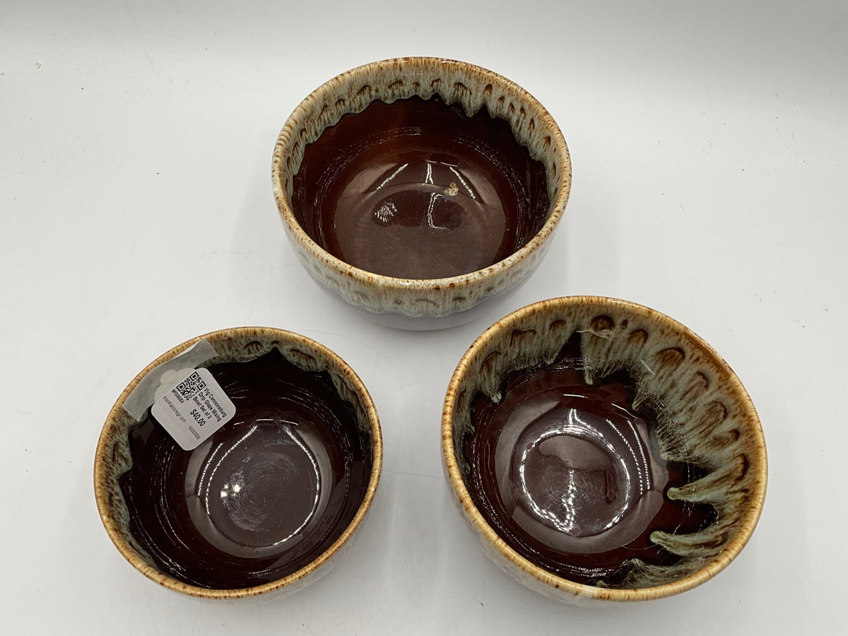 Vtg Cannonsburg Drip Glaze Mixing Bowl Set of 3