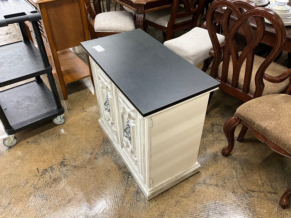 White Cabinet W/Black Top