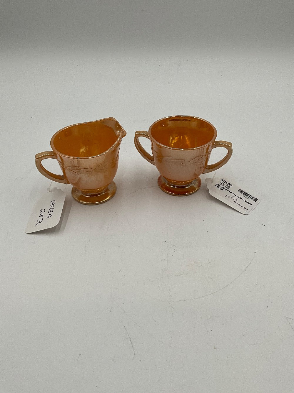 Fire King Peach Luster Cream & Sugar