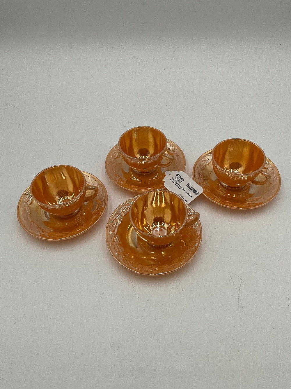 Fire King Peach Luster Cup & Saucer Set of 4