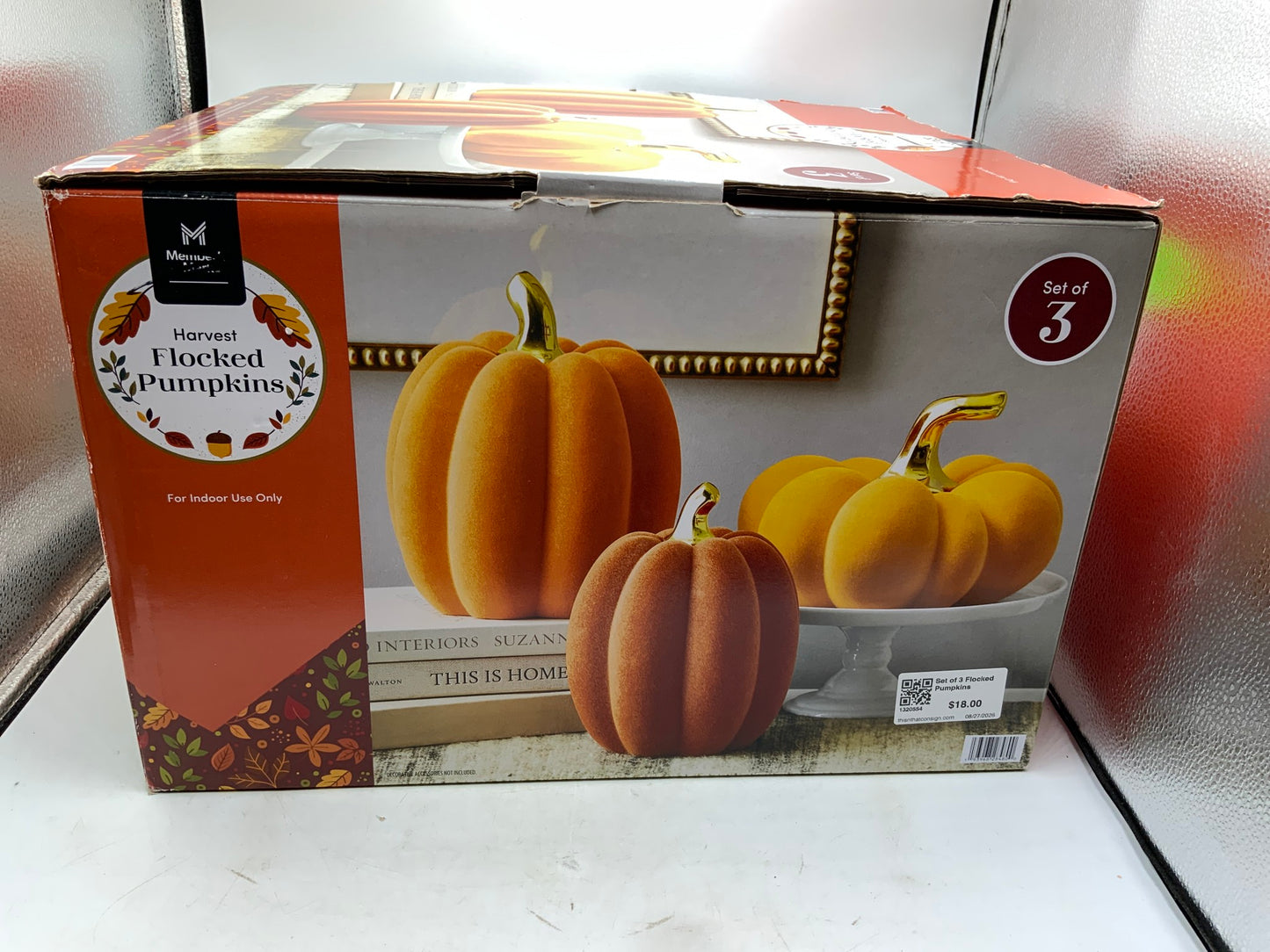 Set of 3 Flocked Pumpkins