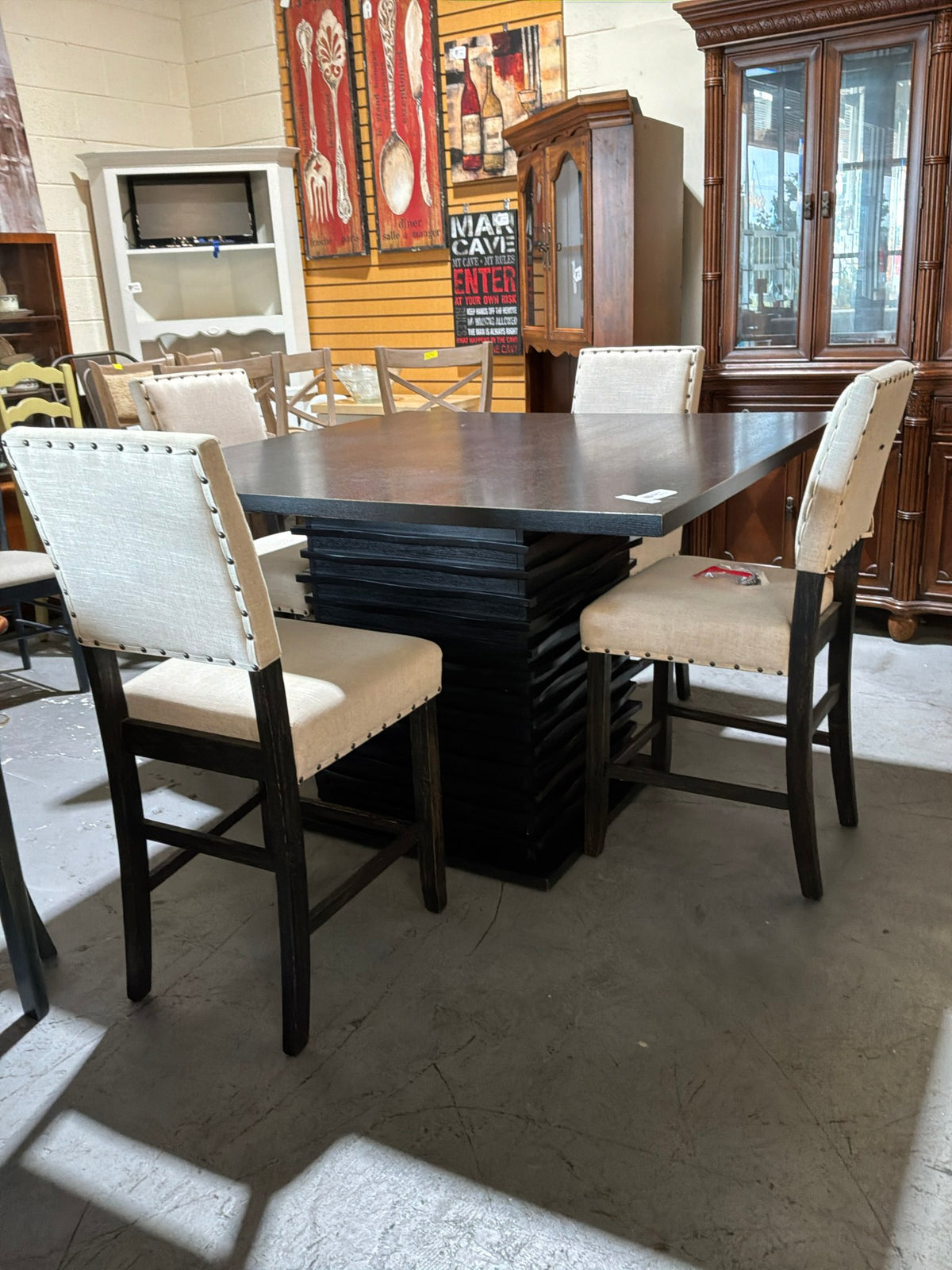 Modern Black Tall Dining Table w/ 4 Chairs