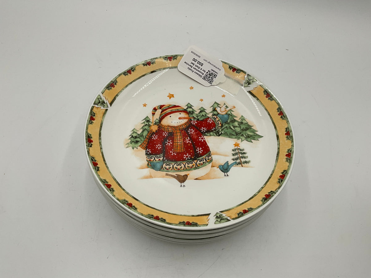 Gibson Frolic Snowman Service for 6 Dish Set
