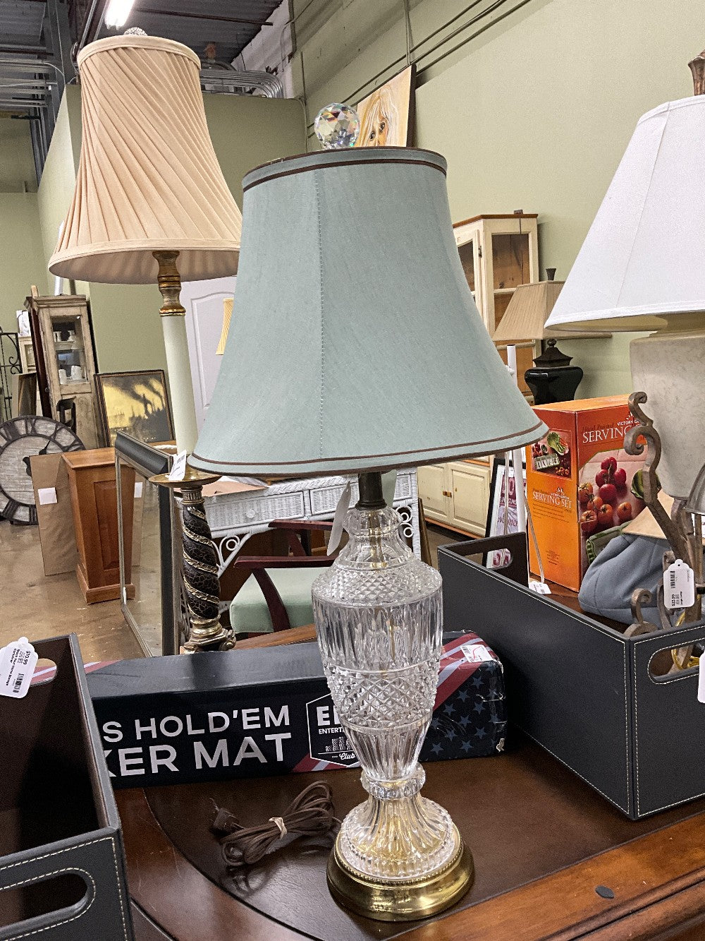 Vintage Cut Glass Lamp with Shade