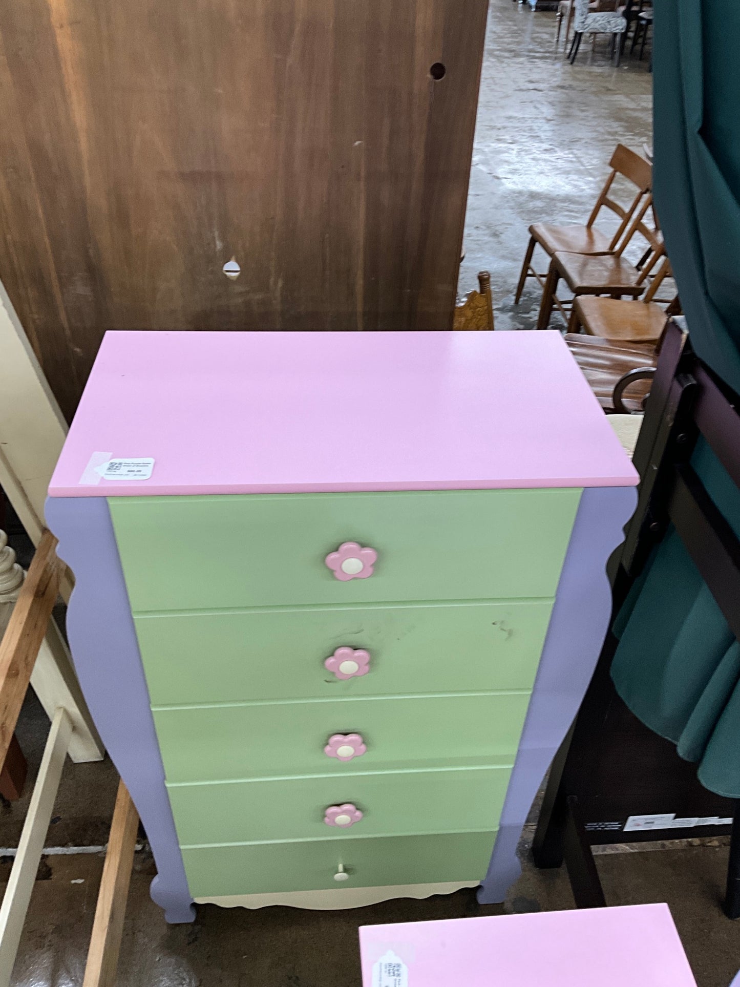 Pink-Purple-Green Chest of Drawers