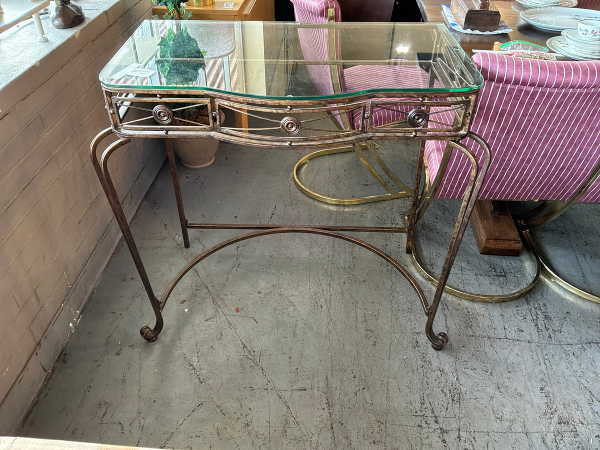 Lg Metal Sofa Table w/ Glass Top