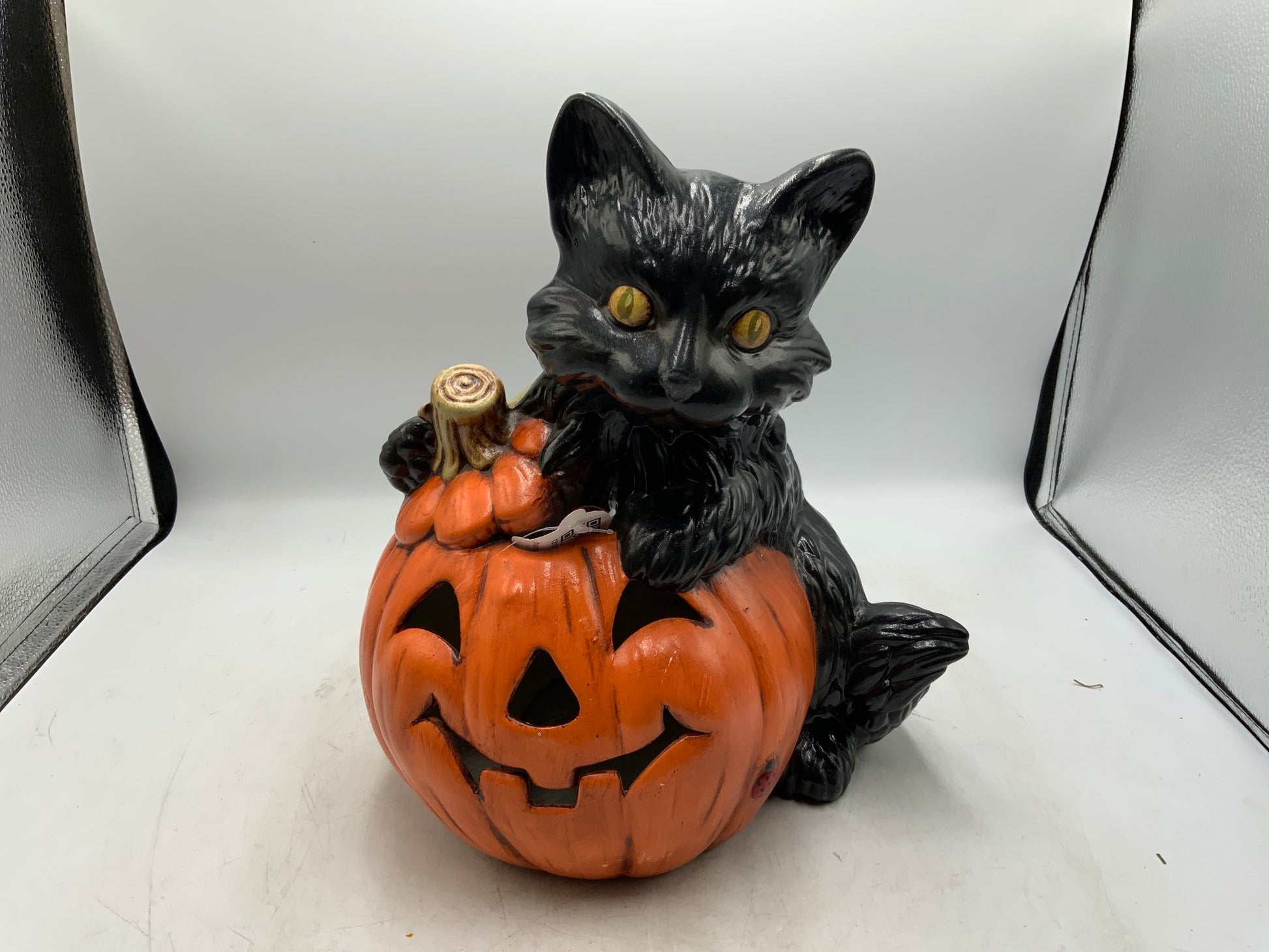 Vtg Cat Pumpkin Lamp