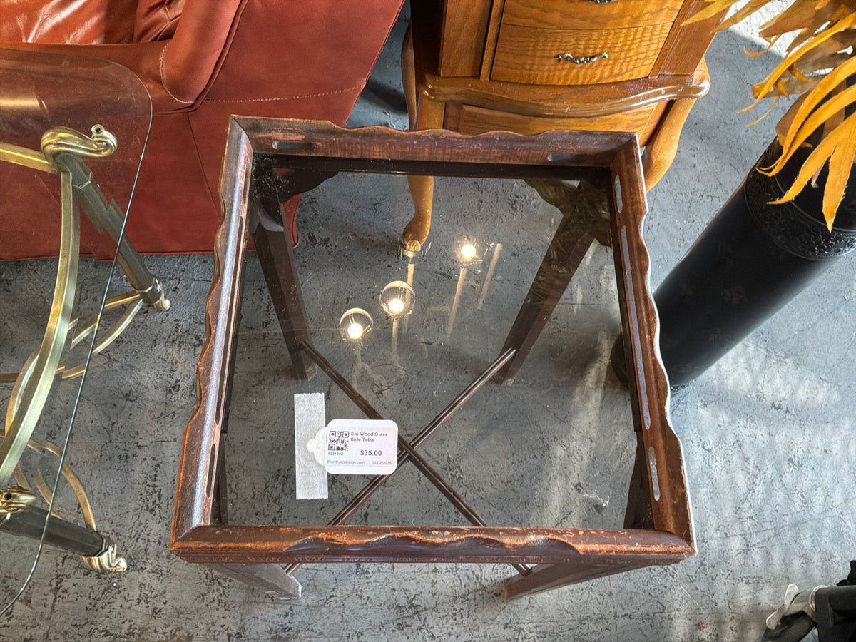 Sm Wood Glass Side Table
