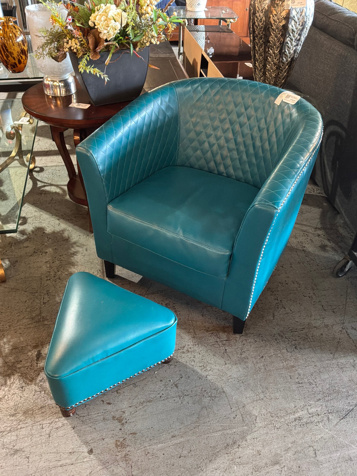 Blue Chair w/ Triangle Ottoman