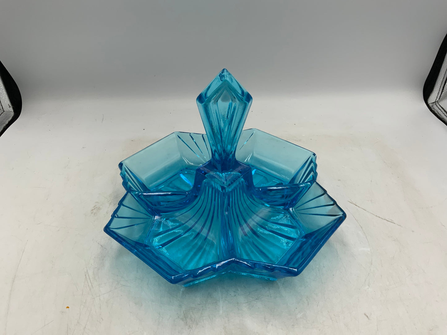 Tiara Blue Glass Dish Divided