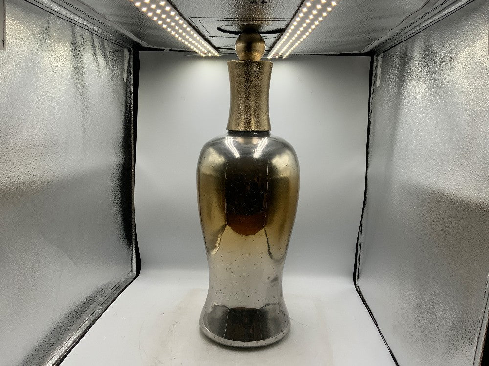 Lg Glass Bottle with Ball on Top