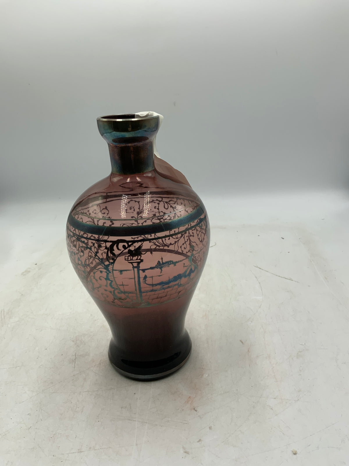 Purple Glass Silver Overlay Vase