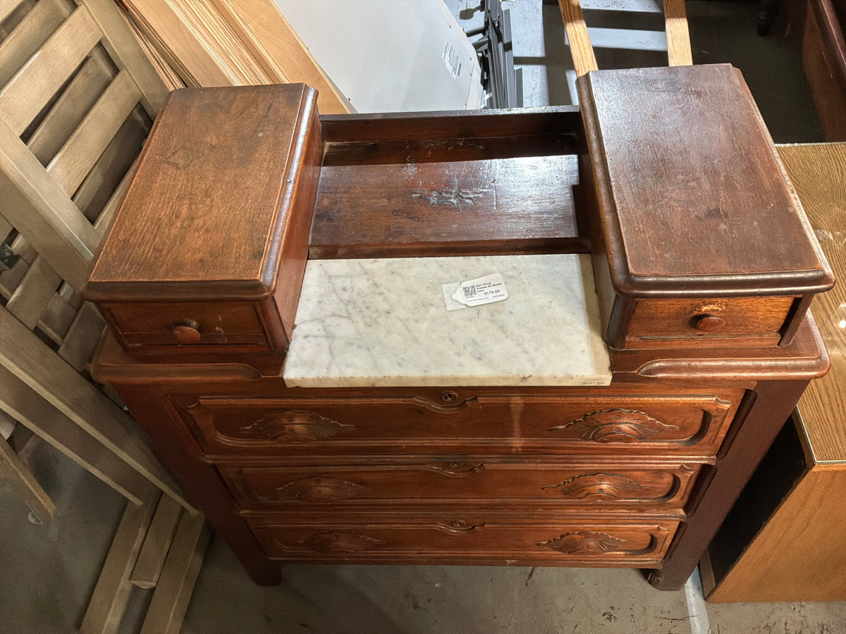 Dark Wood Dresser W/ Marble Inlay