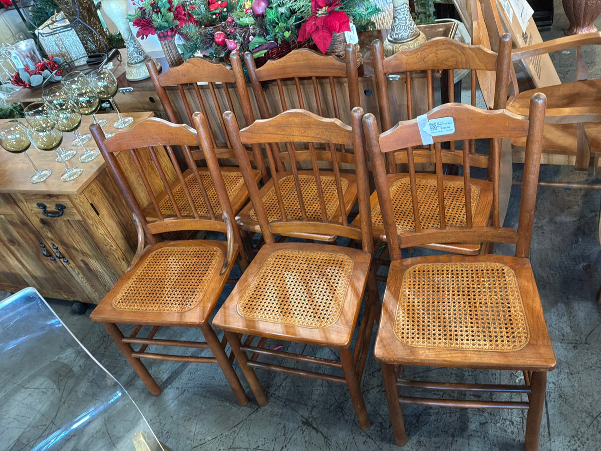 Set of 6 Wood/Wicker Seat Chairs