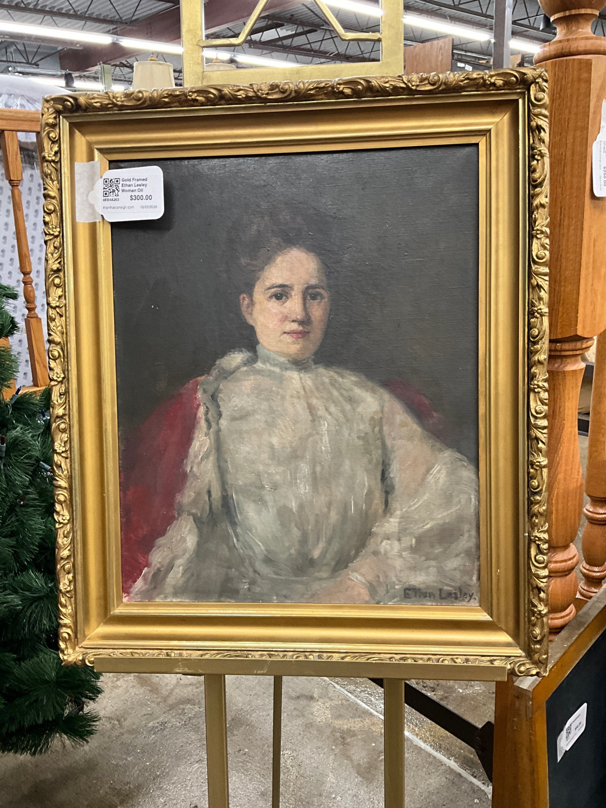 Gold Framed Ethan Lesley Woman Oil Painting