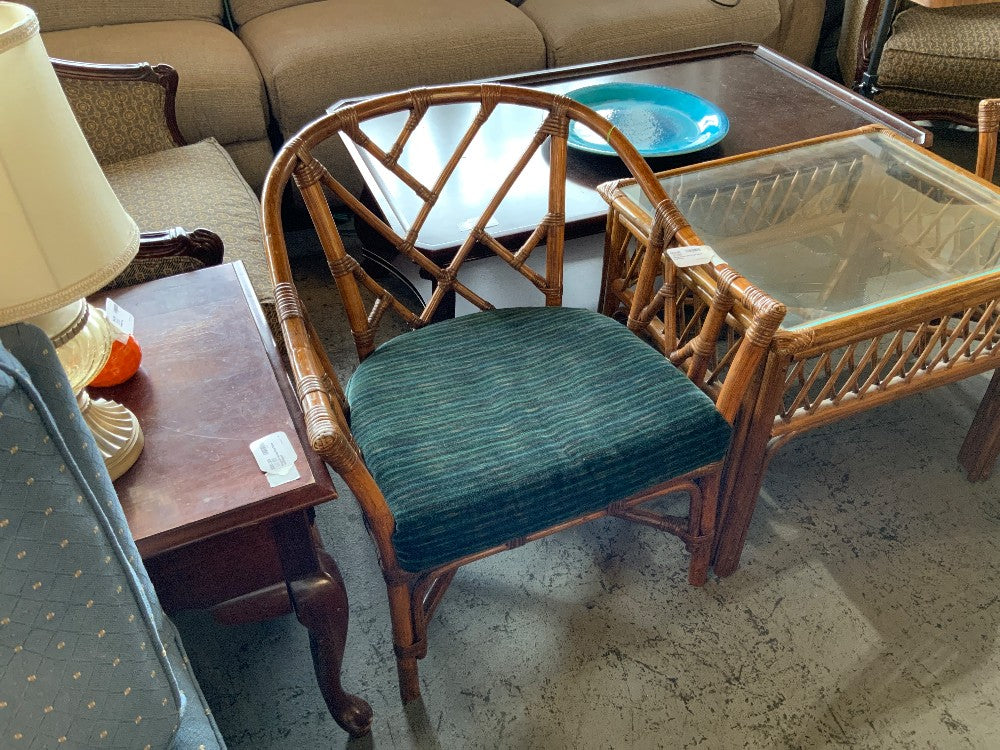 Wood Chairs W/ Green /Blue Cushions