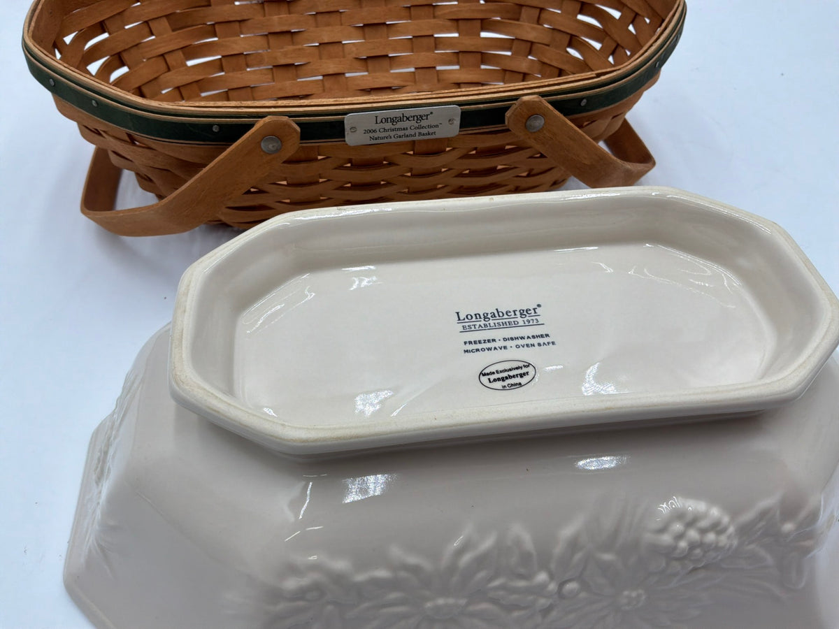 Longaberger Natures Garland Basket w/ White Dish