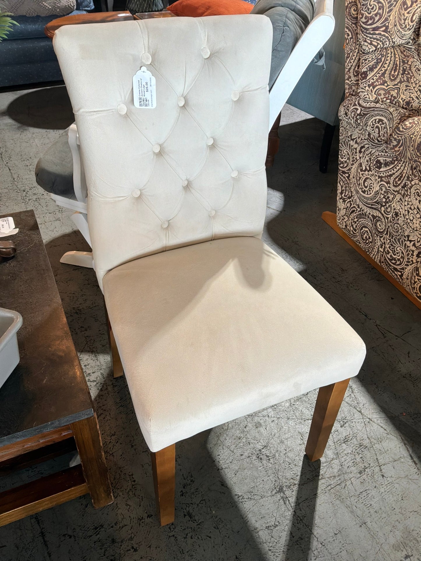Creme Colored Accent Chair w/ Wood Legs