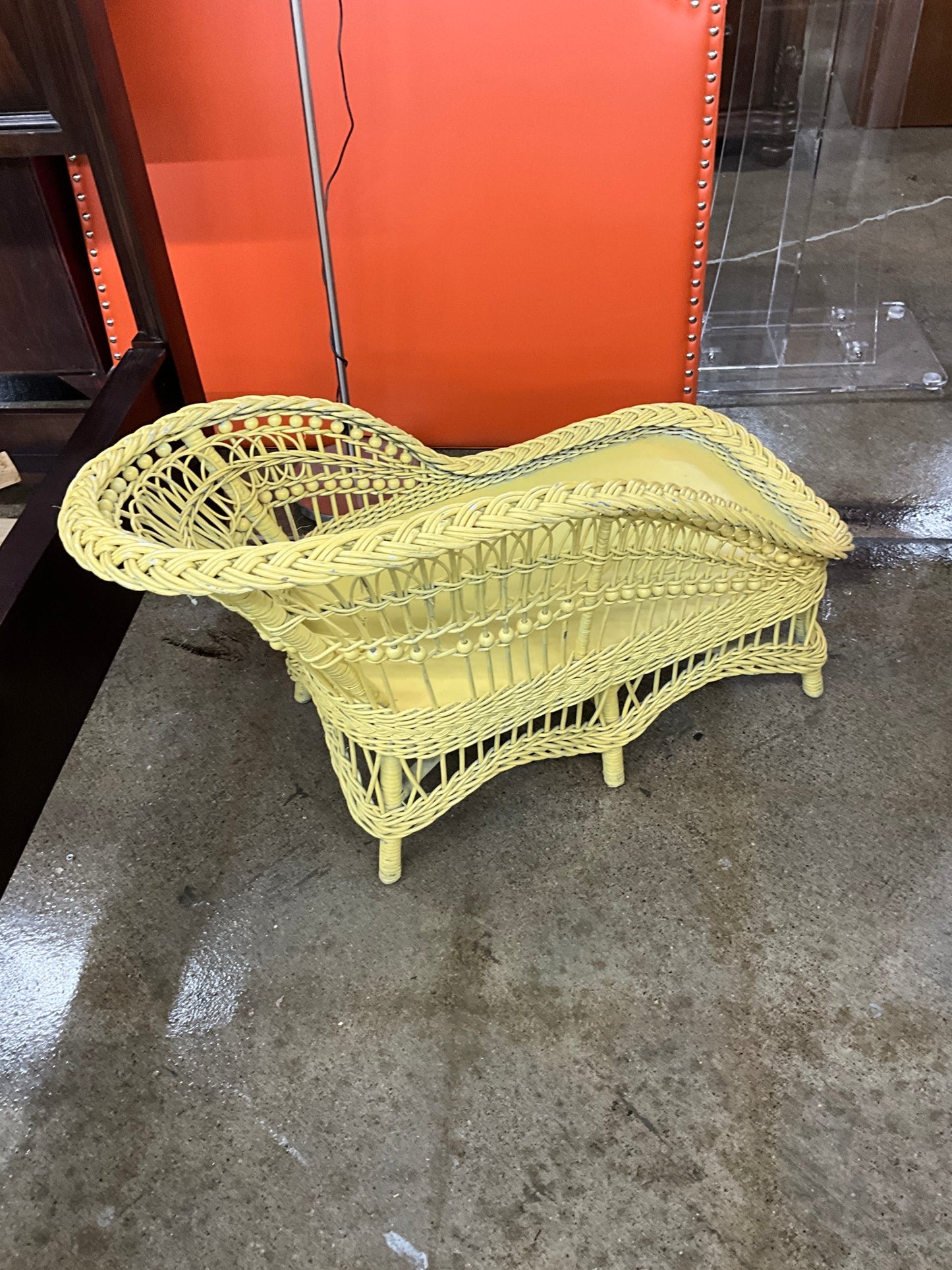 Childs Yellow Wicker Chaise