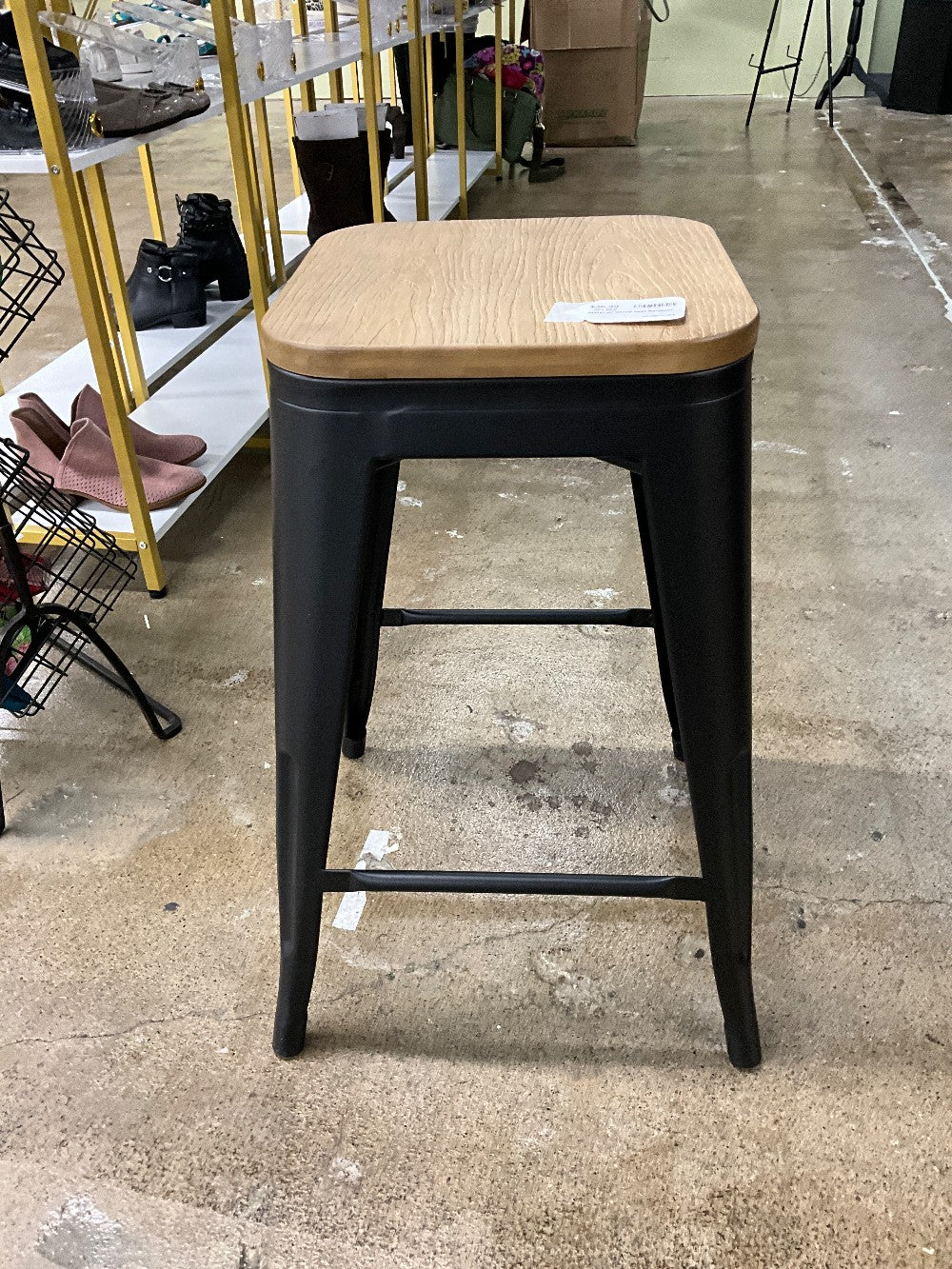Metal w/ Wood Seat Barstool