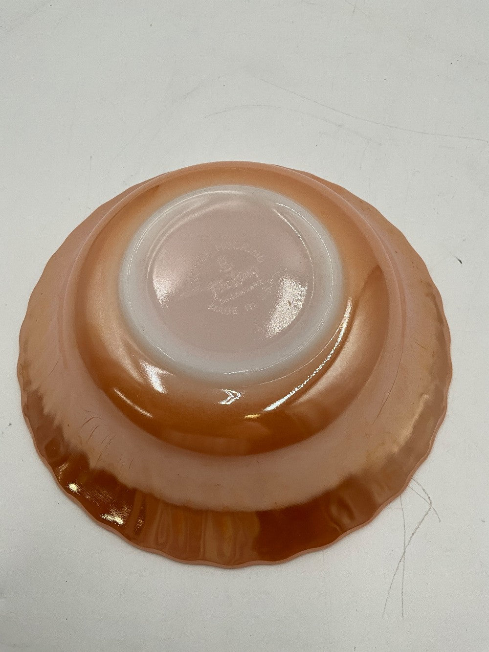 AH Fire King Peach Luster  Swirl Serving Bowl