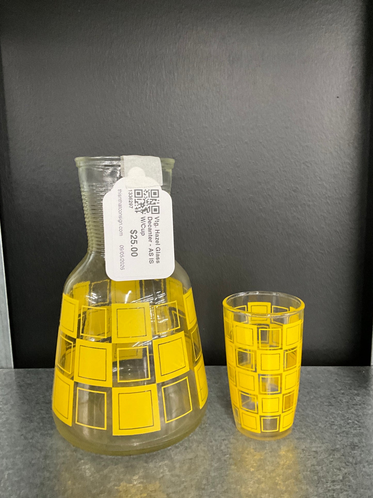 Vtg. Hazel Glass Decanter - AS IS W/Cup 