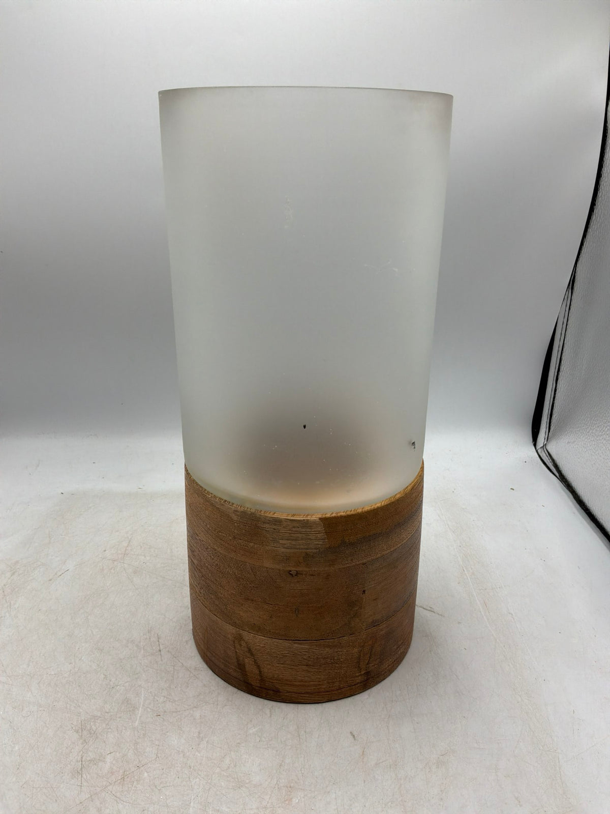 Lg Wood Glass Candleholder
