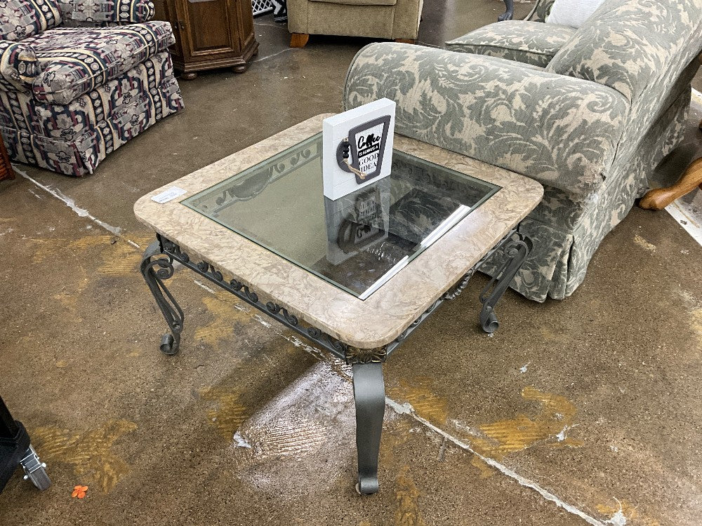 Glass Top Inlay End Table