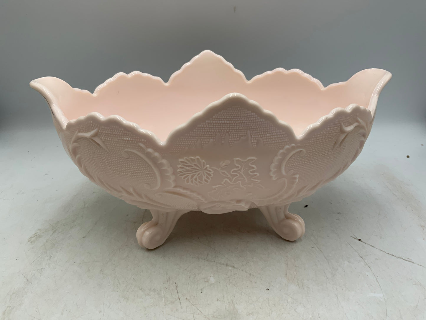 Pink Milk Glass Footed Bowl