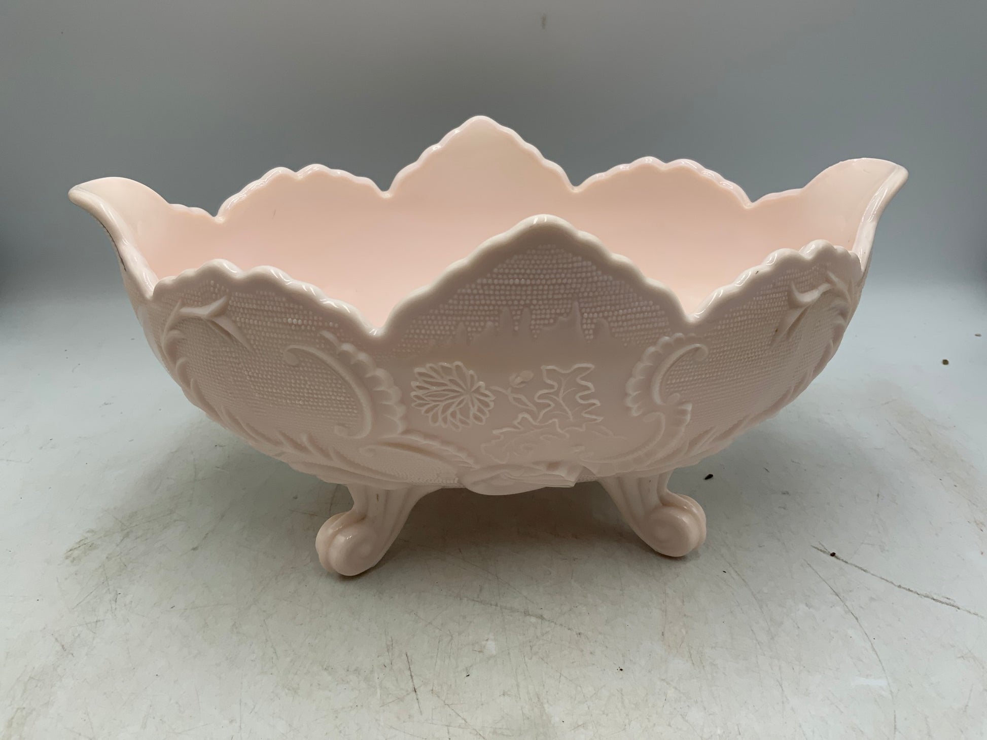 Pink Milk Glass Footed Bowl