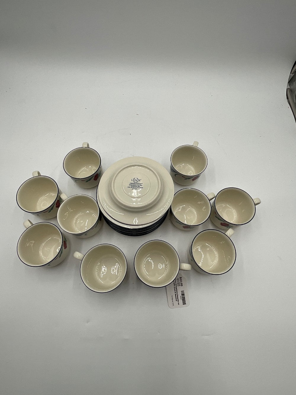 Lenox Chinastone Poppies on Blue 10Pc Cups & Saucers