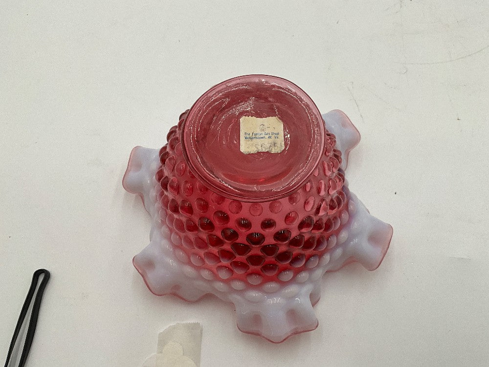 Fenton Cranberry Hobnail Ruffled Bowl