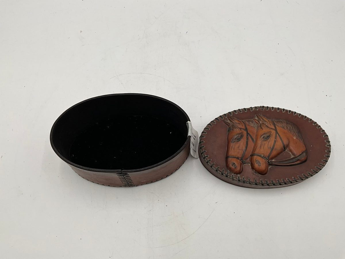 Vtg Hand Tooled Leather Trinket Box