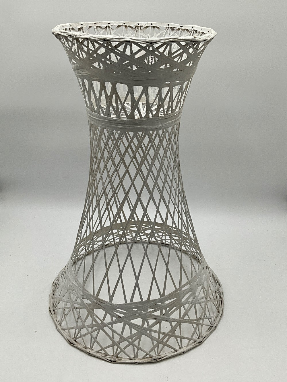 Vtg Fiberglass White Wicker Plant Stand