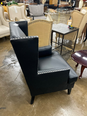 Black Vinyl Studded WIng Back Chair