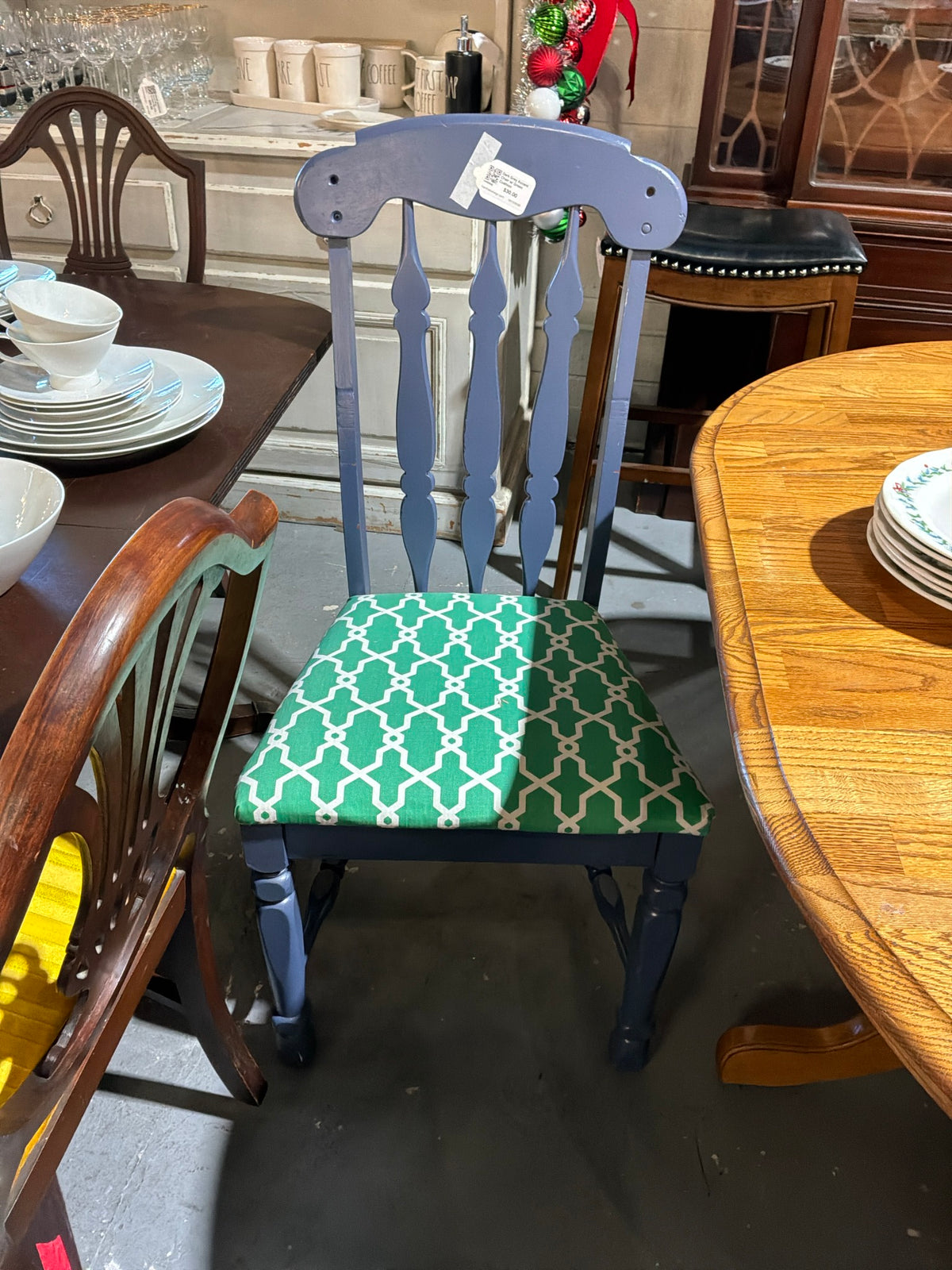 Dark Grey Accent Chair w/ Green Cushion
