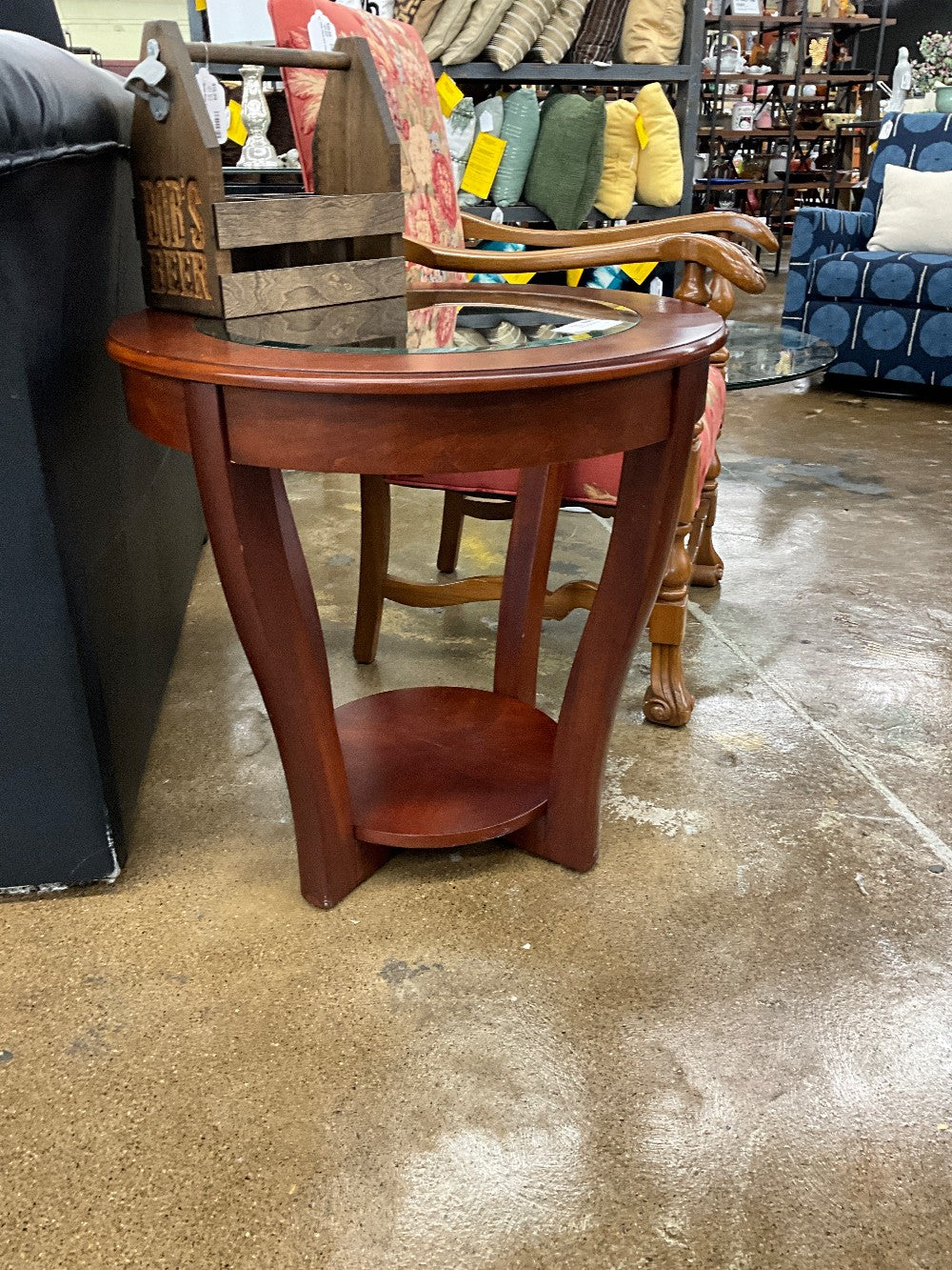 Round End Table W/Glass Inlay