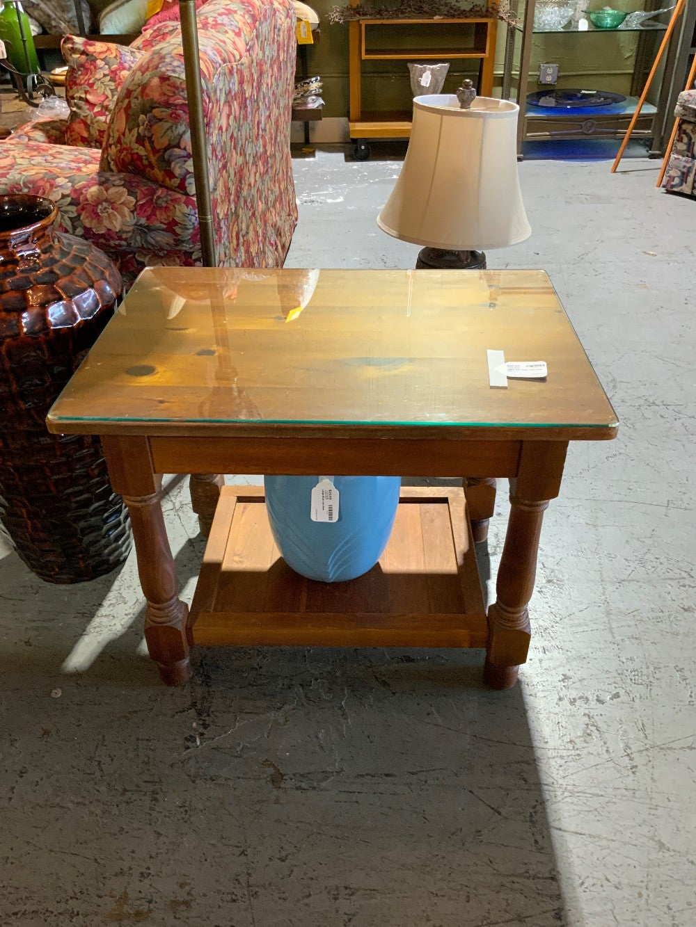 Wood Side Table with Glass Top