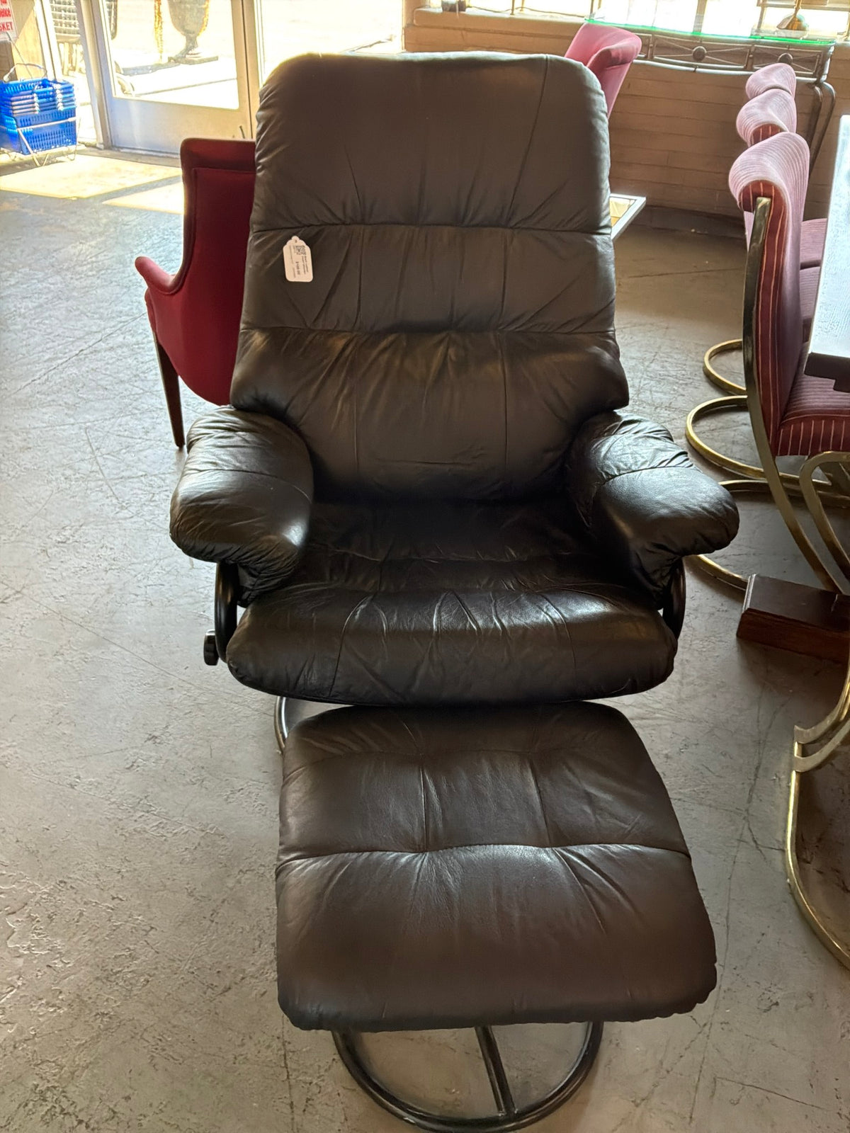 Black Leather Chair/ Ottoman