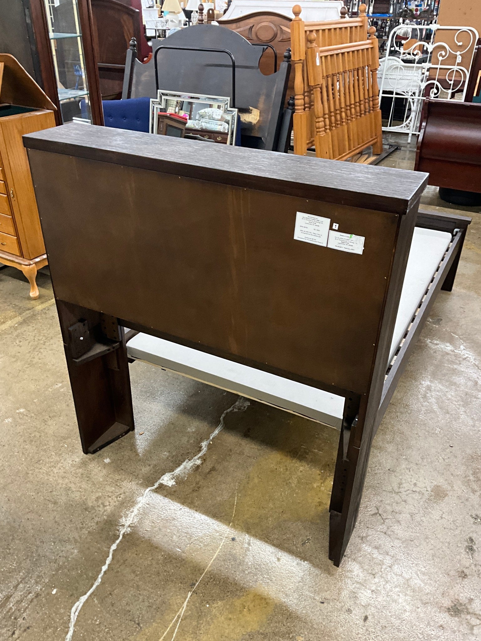 Wood Twin Platform Bed w/ Shelf Headboard