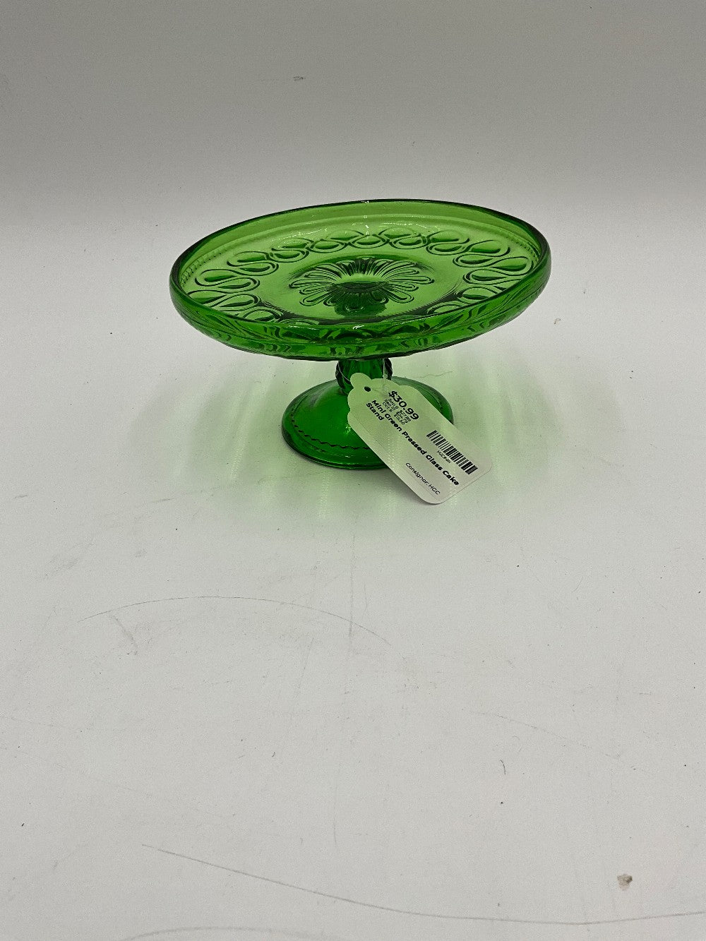 Mini Green Pressed Glass Cake Stand