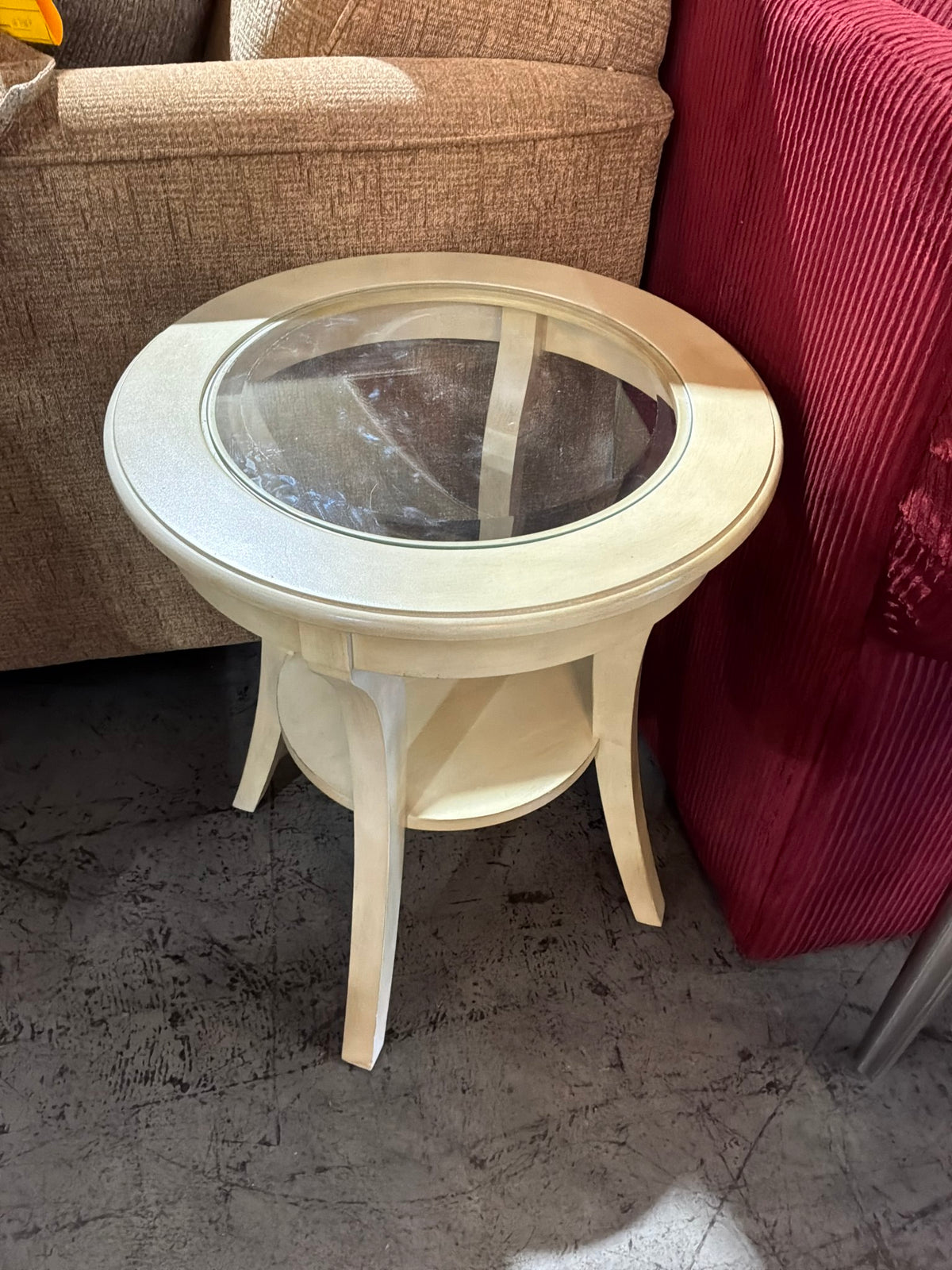 Cream Wood & Glass Accent Table