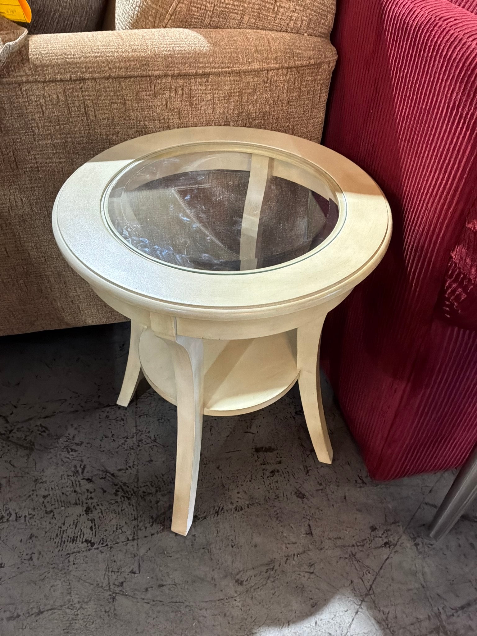 Cream Wood & Glass Accent Table